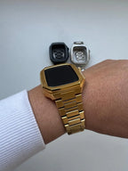 Metallic strap apple watch case