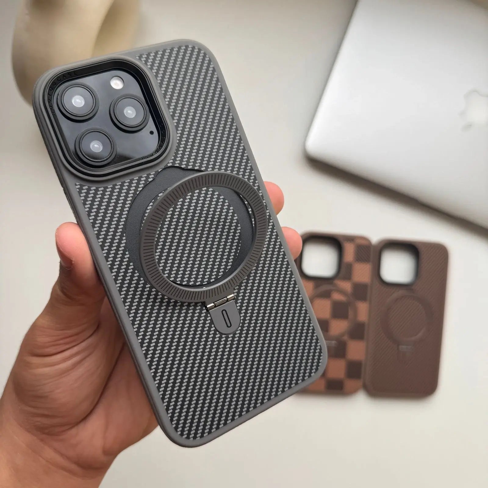 Premium Carbon MagSafe Case with Kickstand Ring