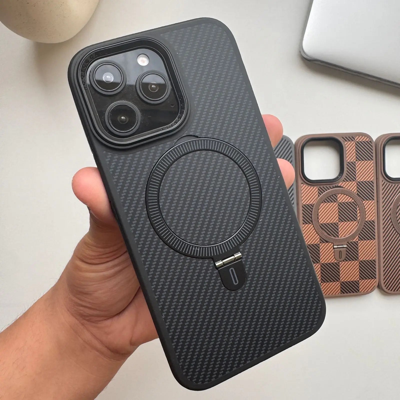 Premium Carbon MagSafe Case with Kickstand Ring