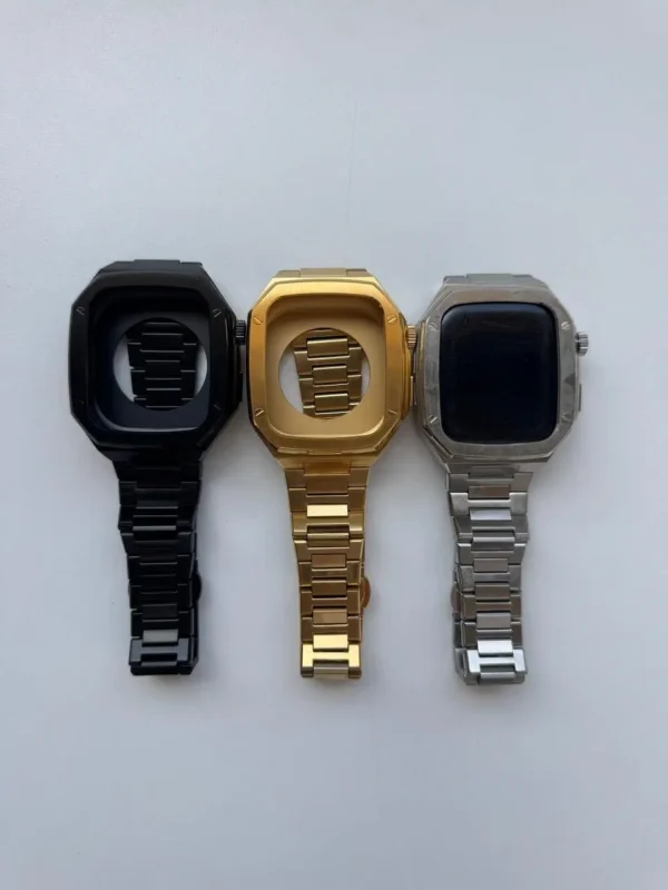 Metallic strap apple watch case